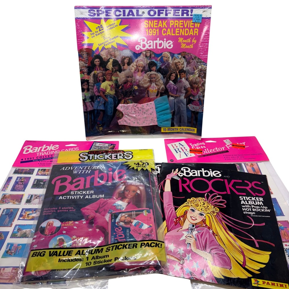 Vintage 90s Mattel Barbie Calendar Sticker Album Poster Lot Pink